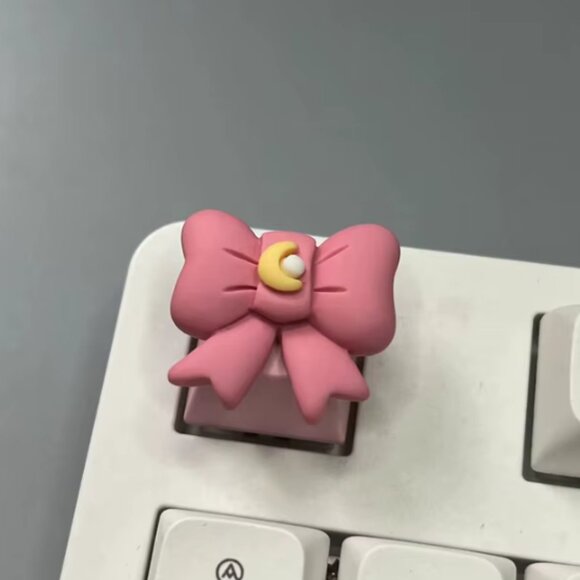 Pink Cute Bow keycap for OEM Keyboard with cross axis, Ribbon with moon - Picture 2 of 2